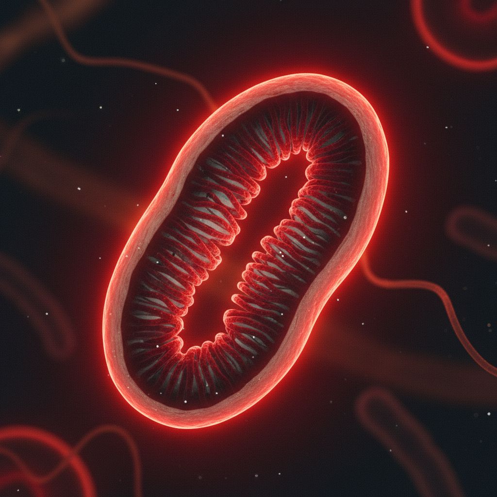 Illustration of a mitochondrion, the cellular structure red light energizes